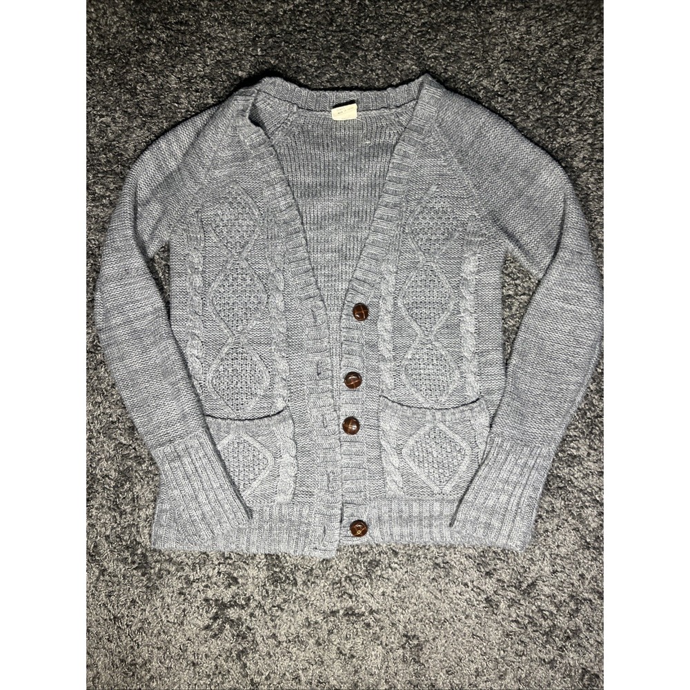 Black Poppy Women's Grey Mister Rodger's Cardigan Cable knit Sweater, Size S